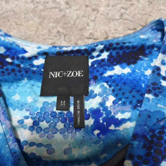 NIC+ZOE Blue Surf Spray Sleeveless Jewel Neck Sheath Dress, Faux Waist Knot, M - Picture 7 of 16